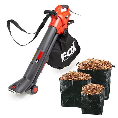 3000w Leaf Blower Garden Vacuum 45L Collection Bag 12m Power Cable Fox 4 in 1 Electric Telescopic Blower Vac Shredder with Macerating Blades + 3pk Garden Waste Bags - 2 Years Warranty 3000w Leaf Blower Garden Vacuum 45L Collection Bag 12m Power Cable Fox 4 in 1 Electric Telescopic Blower Vac Shredder with Macerating Blades + 3pk Garden Waste Bags - 2 Years Warranty