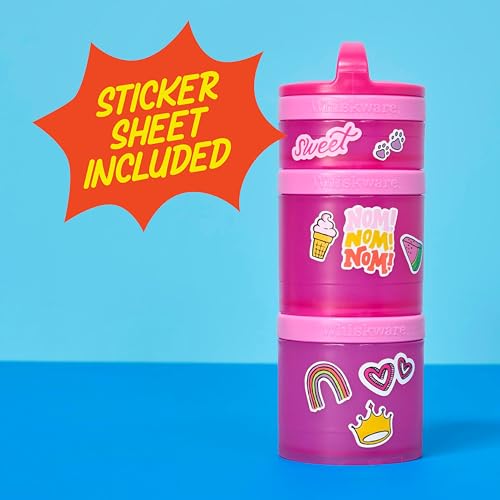 Image of Whiskware Stackable Snack Containers for Kids and Toddlers, 3 Stackable Snack Cups for School and Travel, Pink
