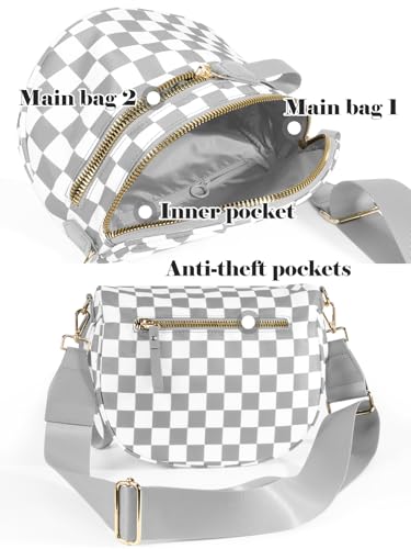 Image of Black and White Checkered Crossbody Bag Bum Bag for Women,Spacious Checkered Purse Fanny Packs Belt Bag