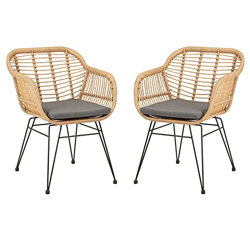 IDIMEX Gartenstuhl Paramo im 2er Set - Korbstuhl aus Polyrattan, Outdoor Stuhl mit gemütlichem Sitzkissen, moderner Esszimmerstuhl