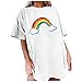 Tee Shirt Femme Manches Courtes Encolure Dégagée T Shirt Arc-en-Ciel Wrap Frais Bouffante Haut pour Femme Ete Long Frais Sportif Polyester