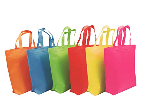 YoungZee Reusable Party Gift Tote Bags Rainbow Colors with Handles for Birthday Favors, Snacks, Decoration, Arts & Crafts, Event Supplies, Colorful,12 Bags