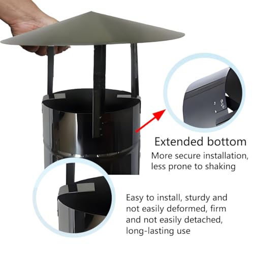 Techo redondo de acero inoxidable negro titanio para remate estético de chimenea 7