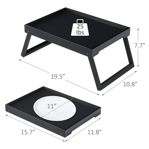 Betttablett Tisch mit klappbaren Beinen, Bambus Frühstück im Bett Essen, Servieren oder Verwendung als Serviertablett, Laptop-Schreibtisch, Snack-Tablett (Schwarz)