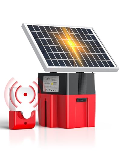 Solar-Powered Electric Fence Charger with Alarm,1.2 Joule Output, Up to 20 Miles Coverage,12000mAh Battery &10W Solar Panel Energizer for Livestock & Predator Deterrence