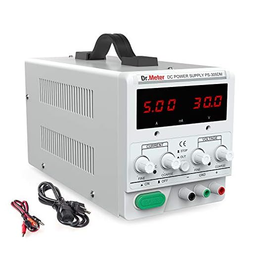 Dr.meter 30V/5A Variable Linear DC Bench Power Supply Single-Output 110V/220V Switching with Alligator Leads Included, US 3-Prong Cable,PS305DM for Lab Equipment