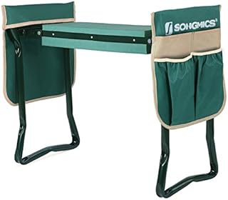 SONGMICS Garden Kneeler and Seat, Gardening Gifts for Women Men, Folding Gardening Stool, with Soft Thick Kneeling Pad, Dark Green UGGK50L