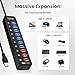 vantisan Powered USB 3.0 hub, 11-Port USB Hub Splitter Extension 7 USB 3.0 Data Ports + 4 Smart Charging Ports with Individual LED On/Off Switches and 12V/3A Power Adapter for USB Devices.