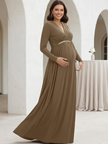 Image of KOH KOH Womens Maternity Long Sleeve V-Neck Flowy Winter Maxi Dress Gown