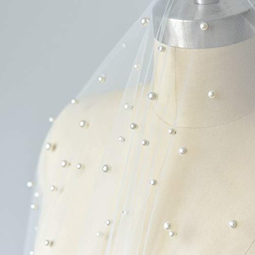 White 6mm & 8mm Beading Net Tulle Mesh Lace Fabric, Wedding Veil Lace Beaded Lace, Luxury Gowns Lace Fabric 2021 New, DIY Couture Costume Bridal Wear Dress Wedding Decor ï¼ˆ1 Yard ï¼‰