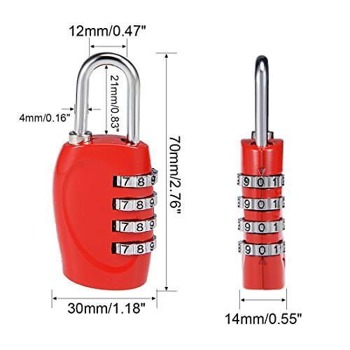 Image of uxcell 4 Digit Combination Padlock, 4mm Shackle, Zinc Alloy Lock, Red