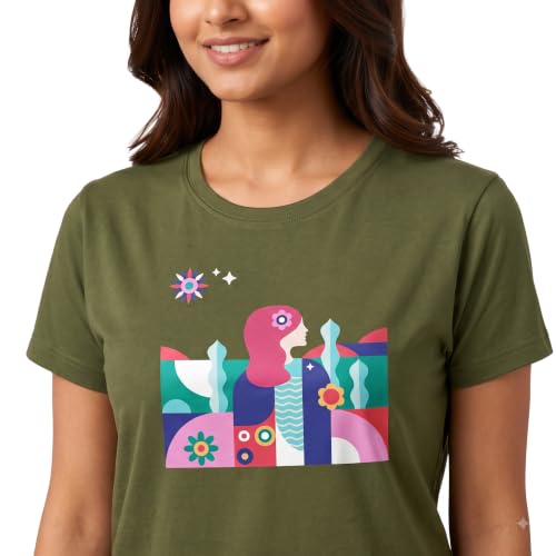 Image of Women's Slim Fit Graphic Printed T-Shirt | Soft 100% Cotton Fabric | Round Neck Half Sleeve Casual Top, Travel & College Pack of 2 Set