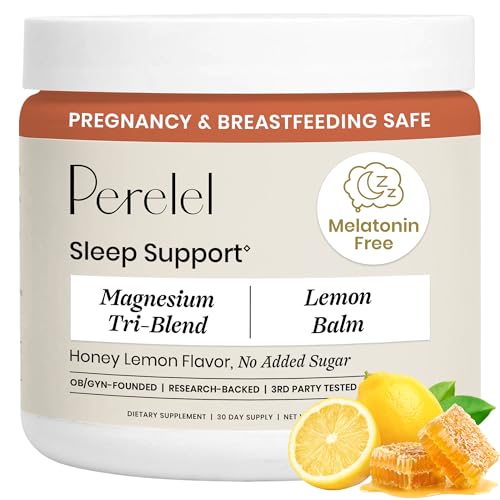 Perelel Sleep Support Magnesium Powder Blend with Lemon Balm Relaxing Herbal Formula Soy & Gluten Free Non GMO Honey Lemon Flavor 2.43 Oz