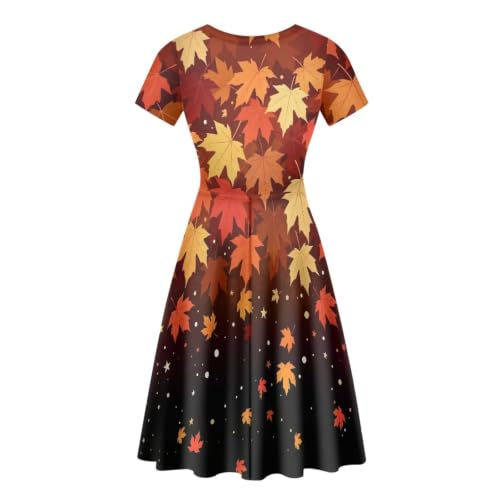 Image of HUGS IDEA Womens Puffy Swing Midi Dress Round Neck Short Sleeve Party A-Line Dresses
