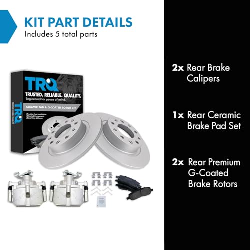 Image of TRQ Rear Brake Pad and Rotor Set Ceramic G Coated Rotors Calipers