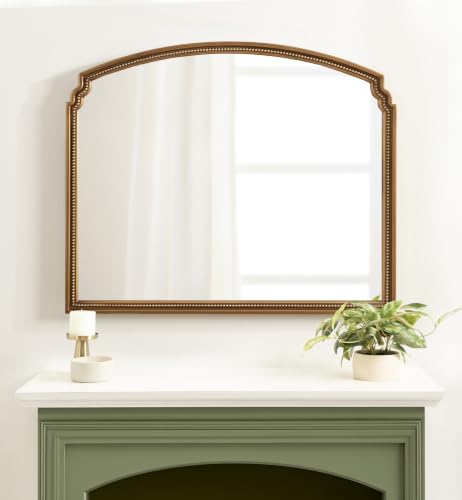 Image of Kate and Laurel Lockland Vintage Beaded Arch Wall Mirror, 36 x 30, Gold, Traditional Vintage Wide Arched Bathroom Mirror for Over Sink for Use as Living Room Wall Decor