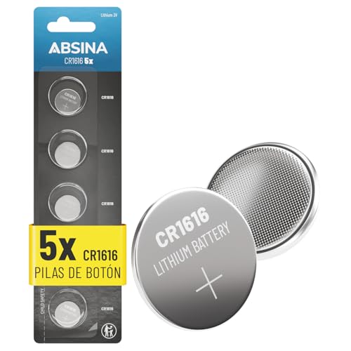 ABSINA 5X Pila CR1616 3V Litio - batería CR 1616 a Prueba de Fugas y de Larga duración - Pilas Boton, Pila Mando Coche