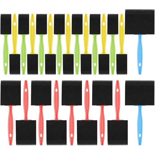 24 Pcs Foam Paint Brushes Coloful Wood Handle Sponge Brushes for Painting Staining Varnishes and DIY Craft Projects (1 2 and 3)