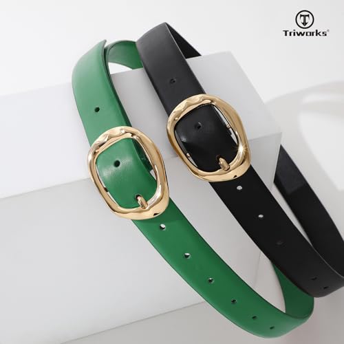 Image of TRIWORKS 2 Pack Leather Belts for Women Fashion Waist Belt with Liquid Shapes Women Belt for Jeans Pants Dresses