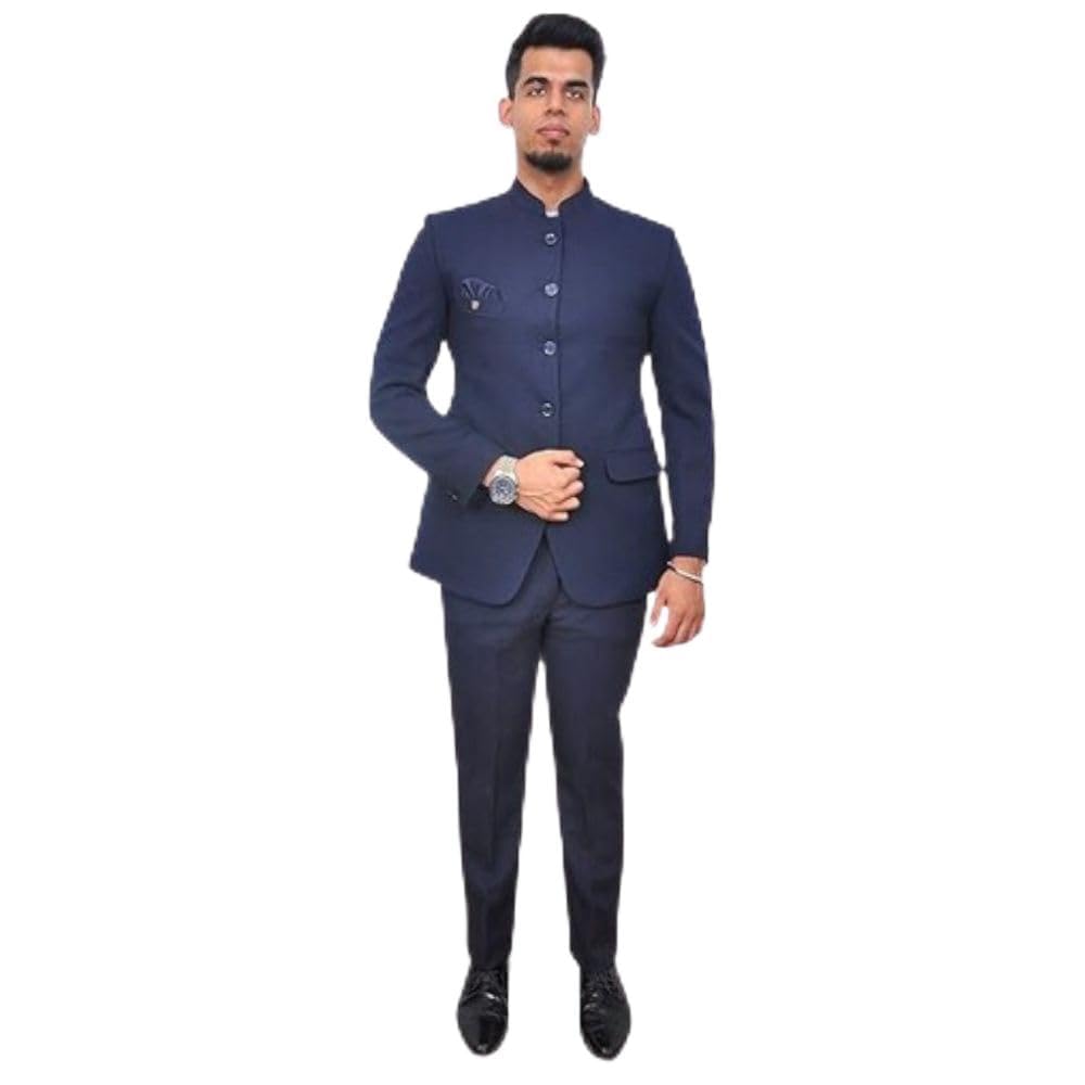 risani Men's 2Pcs Ethnic Contemporary Wedding Bandhgala Jodhpuri Prince Suit Set(Blue)-picture-11