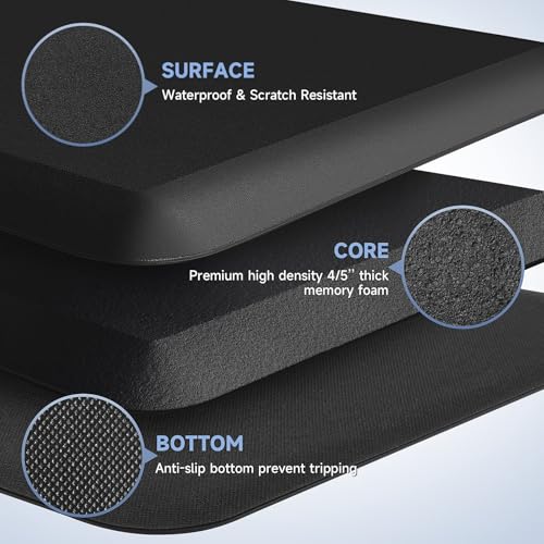 Image of StepRite 4 /5 Inch Thick Kitchen Mat Anti Fatigue Mat Kitchen Rugs Kitchen Decor Non-Slip, Stain & Water Resistant, Kitchen Mats Desk Mat for Kitchen, Office, Workshop, Black, 17'' x 47''