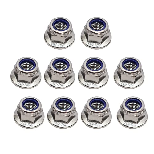 M12x1.75mm DIN6926 Flange Nylon Lock Nuts 10 Pack 304 Stainless Steel Hex Locknuts Full Thread for Industrial Construction Fasteners