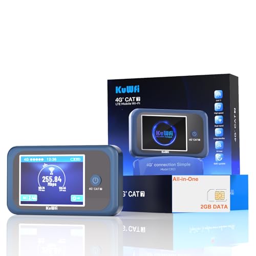 KuWFi Routeur 4G+ SIM, Routeur Double fréquence Mobile sans Fil avec Support de Carte SIM, 4G+ CAT7 Vitesse Jusqu'à 300Mbps, Connexion à 10 appareils,...