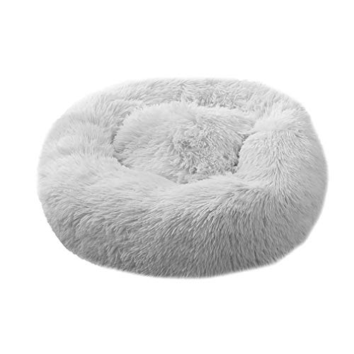 HahaGo Mascota Cama Felpa Suave Redondo Gato Dormido Saco de Dormir Profundo Almohada de Felpa Cojín Suave Fossa para Gatos Perros(Gris)(50 cm/19,69 Pulgadas)