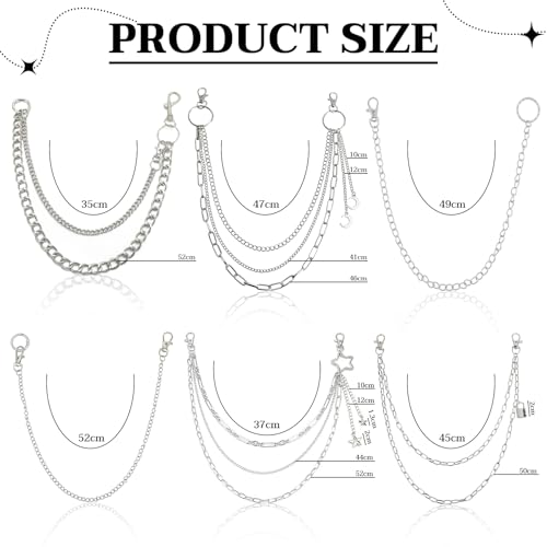 GothicBride Hosenkette Set 6 Stück Gürtelkette Gothic Punk Schlüsselkette Hose Kette Doppelschicht Waistband Hip Hop Jeanskette Accessoires für Damen Männer (Einfach)