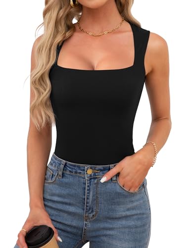 OwnTime Womens Square Neck Tank Tops Dressy Summer Sleeveless Shirts Sexy Going Out Fitted Trendy Tops T Shirts Blouses