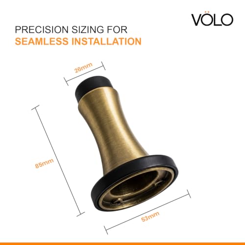 Image of Volo Pack of 2 Pieces Heavy Duty Wall Mounted Door Stops, Rigid Door Stopper with Low Mounted Black Rubber Bumper Tips, Protect Wall & Door for Kitchen, Bedroom, Office (Antique Brass)