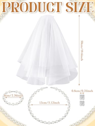 Newcotte 6 Pcs First Communion Veil Catholic Set Girl Communion Veil, Gloves, Lace Socks, Pearl Necklace, Bracelet, Earrings4