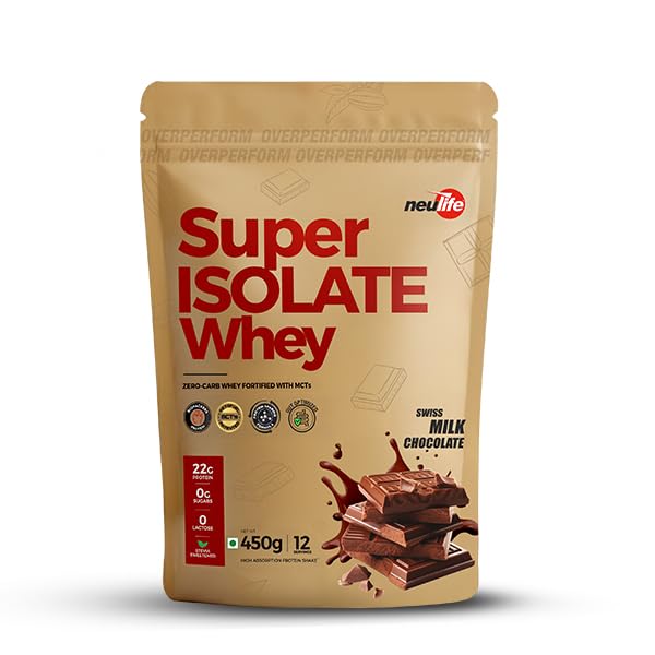 Neulife Super Isolate Whey Protein 450 g | Max Absorption Protein Shake with Patented Ketofuel MCTs | Swiss Milk Chocolate