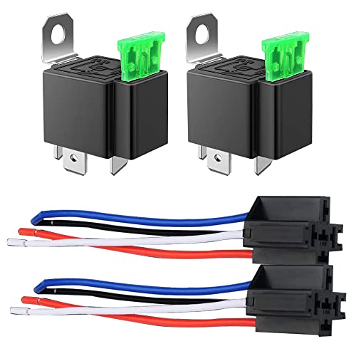 GUUZI 2pcs Relés de Fusibles de 30 A para Coche y Camión, Kit de Enchufe de 30 A ATO/ATC, Juego de Arnés de Interruptor, 12 V CC, 4 Pines SPST Cables Automotrices de 14 AWG