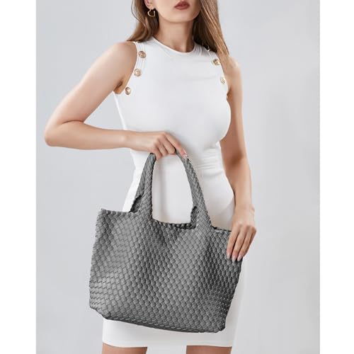 Image of Woven Tote Bag for Women Vegan Leather Handwoven Bags with Small Purse