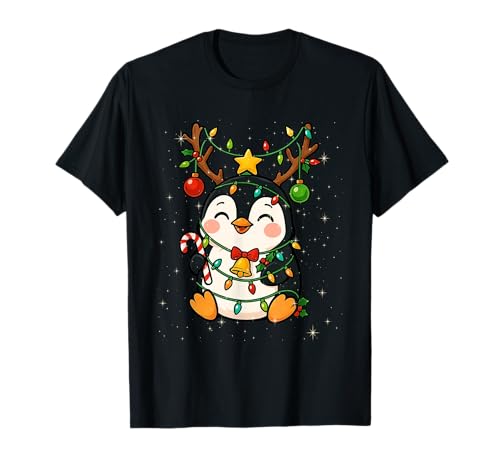 Lustige Weihnachtsshirt Damen Kinder Pinguin Weihnachten T-Shirt