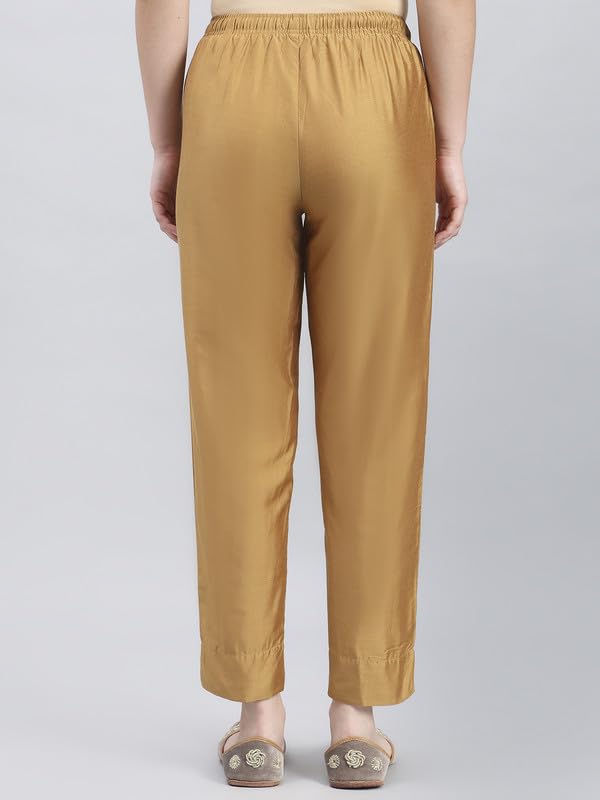 Image of GO COLORS Modal Spandex Metallic Pants Festive Full Length for Women| Lightweight, Mid Rise, Side Pockets