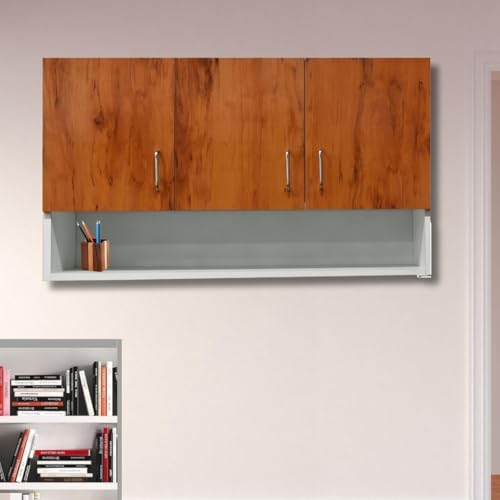 Image of Multipurpose Storage Cabinet & Adjustable Shelf Space Organizer Engineered Wood Termites Resistance Wall Mounted for Office, Kitchen, Bedroom (Cochwood Dark & Highland Pine, Door 3)