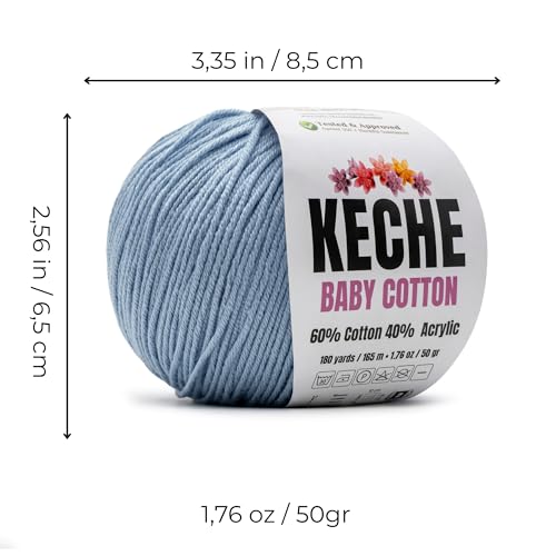 Image of Keche Baby Cotton, 60% Cotton 40% Acrylic Yarn, Soft Cotton Yarn for Crochet and Knitting, Amigurumi Yarn 1 Skein /Ball 1.76 Oz (50g) / 180 Yrds (165m) - Light Blue