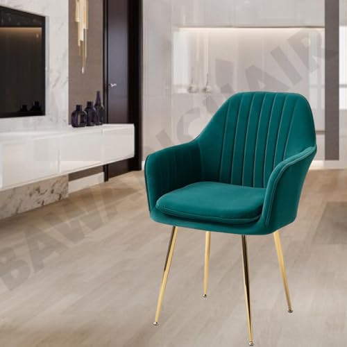 Image of Velvet Chair for Home | Modern Accent Armchair in Soft Velvet Fabric with Golden Legs | Set of 2 Premium Accent Chair for Living Room Bedroom Restaurent | (Green sea, Standard)