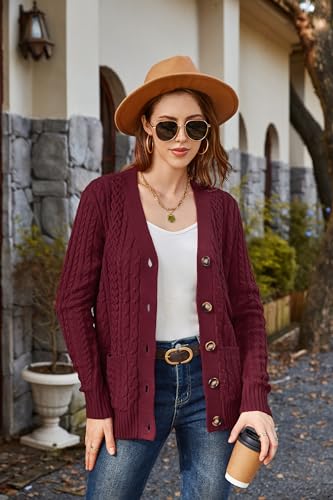 Image of Womens Cardigan Sweaters Cable Knit Sweater 2026 Fall Winter Chunky Open Front Button Down Coats with Pockets