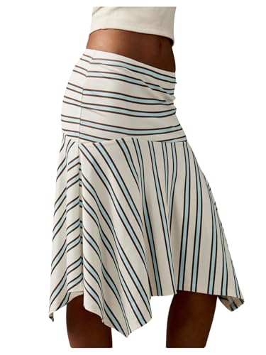 Milumia Women's Striped Low Waist Flowy Midi Skirt Ruffle Asymmetrical Knee Length Skirts