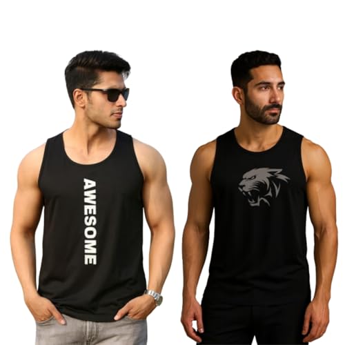 Image of Pack of 2 Sando For Men Men's Sleeveless Round Neck Vest - Pack of 2, Polyester Fabric, Quick Dry Gym & Casual Wear Gym Fit