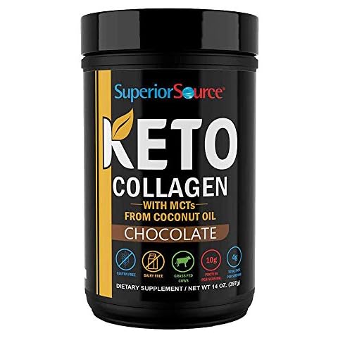 Superior Source Keto Collagen Protein Powder Chocolate (14 oz), Grass Fed Collagen Peptides with MCT Oil, 23 (17 g) Servings, Pre/Post Workout, Gluten Free, Paleo Friendly, Non-GMO Cover