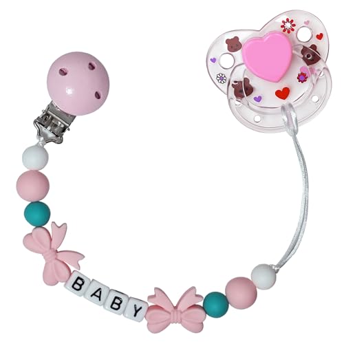 Image of Pink Cute Pacifier Clip with Magnetic Pacifier Reborn Dolls Toy Accessories (Bowtie)