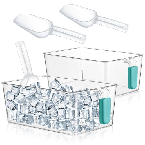 Image of Havawish Ice Storage Bin and Flexible Scoop Set Plastic Freezer Bin with Pull out Handle Storage Bucket Clear for Container with Scoop(Blue,10.83 x 7 x 4.33 in,Classic)