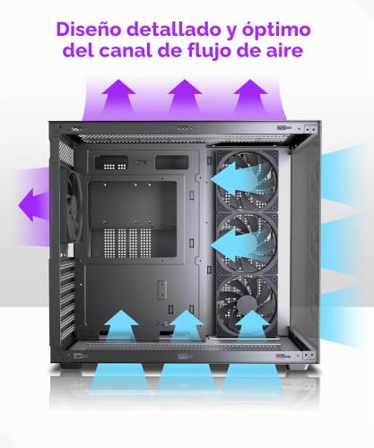Miniatura 3 de MUSETEX Y6 Caja PC, con 4 Ventiladores No LED Preinstalados, Caja de Computadora ATX de Torre Mediana, Caja PC Gaming con Tipo-C, Cristal Templado de Vista Completa de 270°, Negro