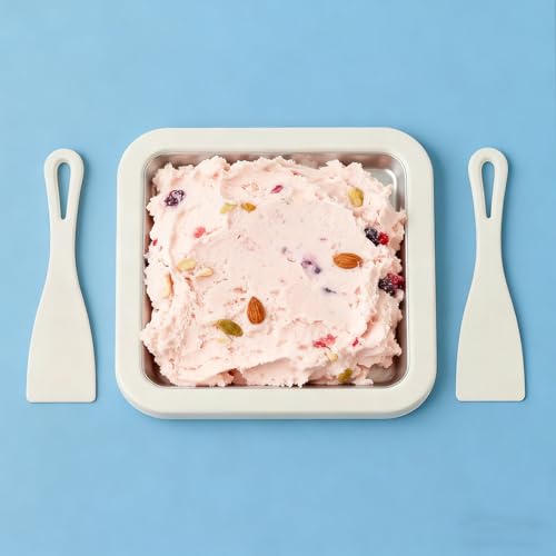 At Home Rolled Ice Cream Maker - 100% Food-Grade Stainless Steel, No Electricity Required, Freezes in 10s, At Home Rolled Icecream Kit, Rolled Ice Cream Tray with Antifreeze Hand Ring, 10 * 8 in (A)