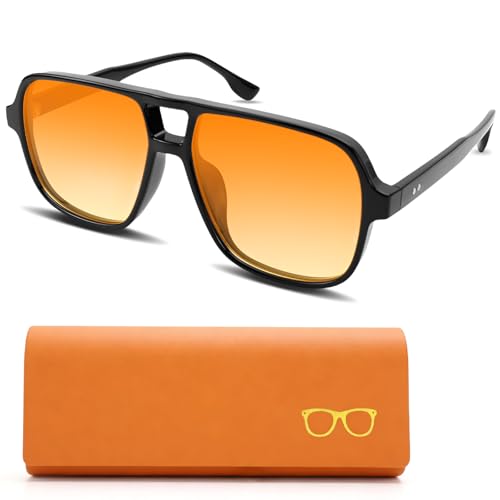 Raxfekro Sonnenbrille orange gläser retro brille für Damen Herren pilotenbrille Klassische Mode Brillen mit UV Schutz sunglasses der Farbverlauf Square mit brillenetui für draußen
