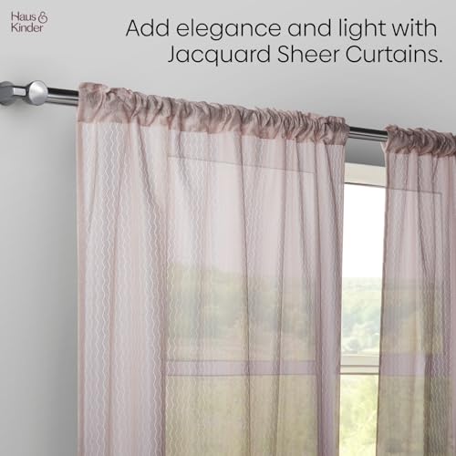 Image of haus & kinder Jacquard Sheer Window Curtains 5 Feet Long Pack of 2 Window Curtains, 5 Feet Curtains for Window, (Abstract Geometric Design, Sand Ripple Ice Blue, 114x152cm)